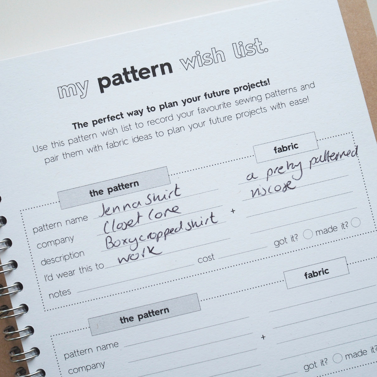 My Sewing Workbook by Patterntrace